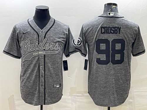 Men%27s Las Vegas Raiders #98 Maxx Crosby Gray With Patch Cool Base Stitched Baseball Jersey->las vegas raiders->NFL Jersey